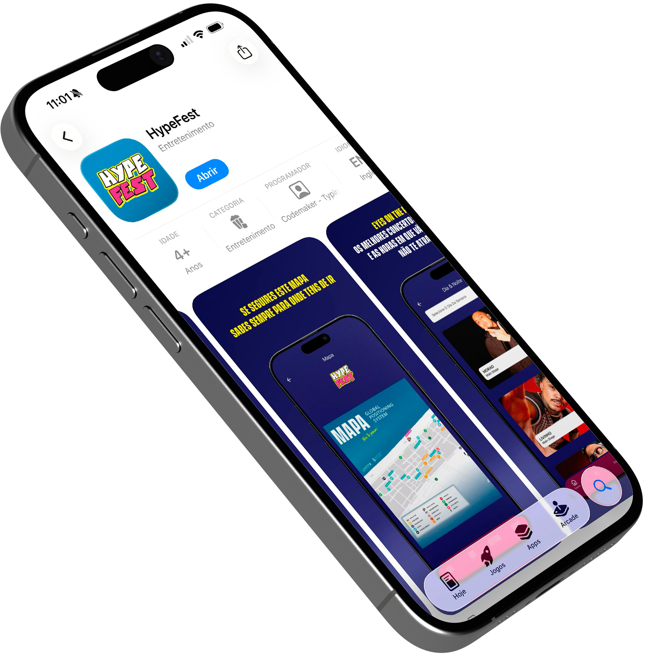 Mockup da app HypeFest na App Store